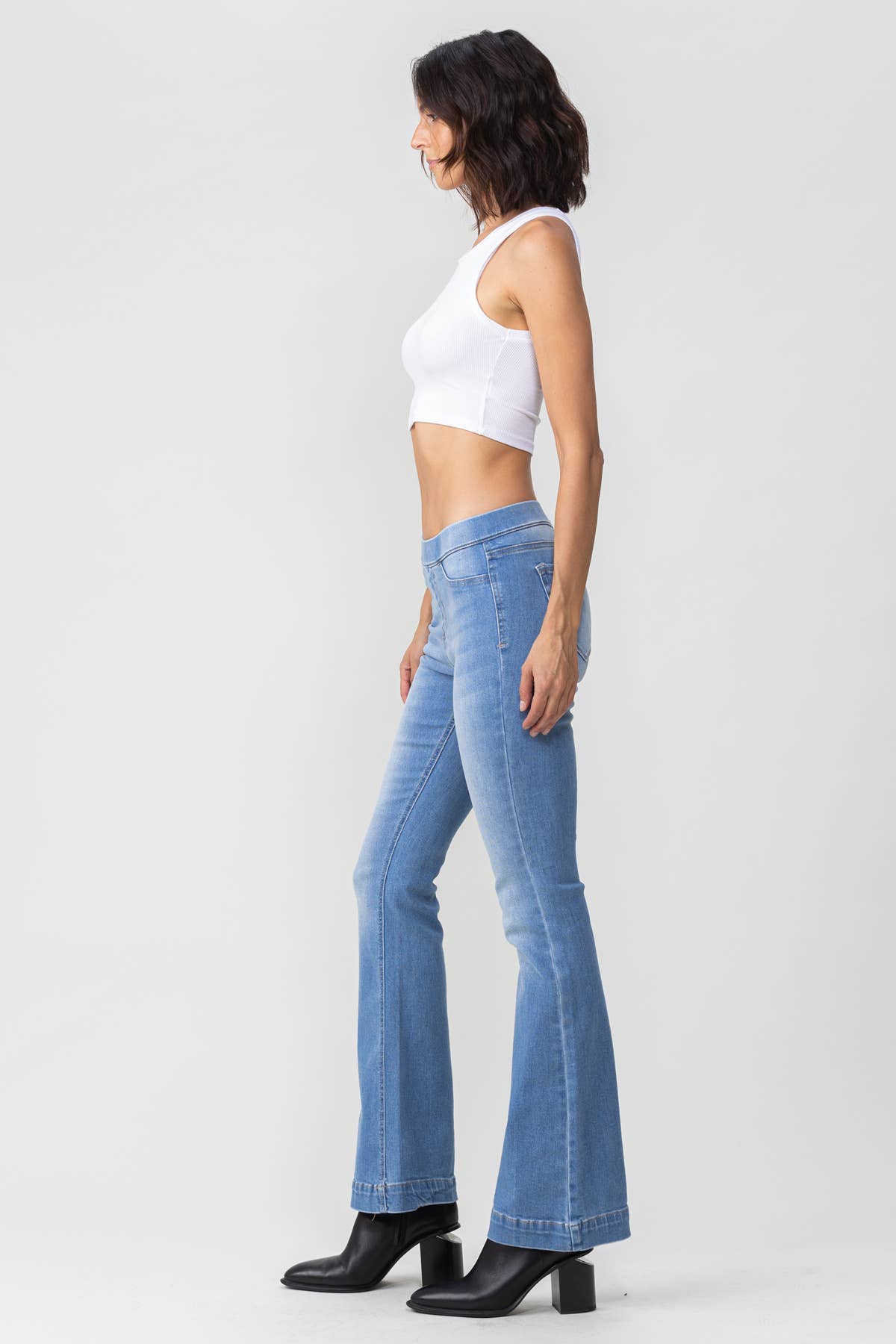 Jelly Brand Mid Rise Pull On Flare: Light Denim