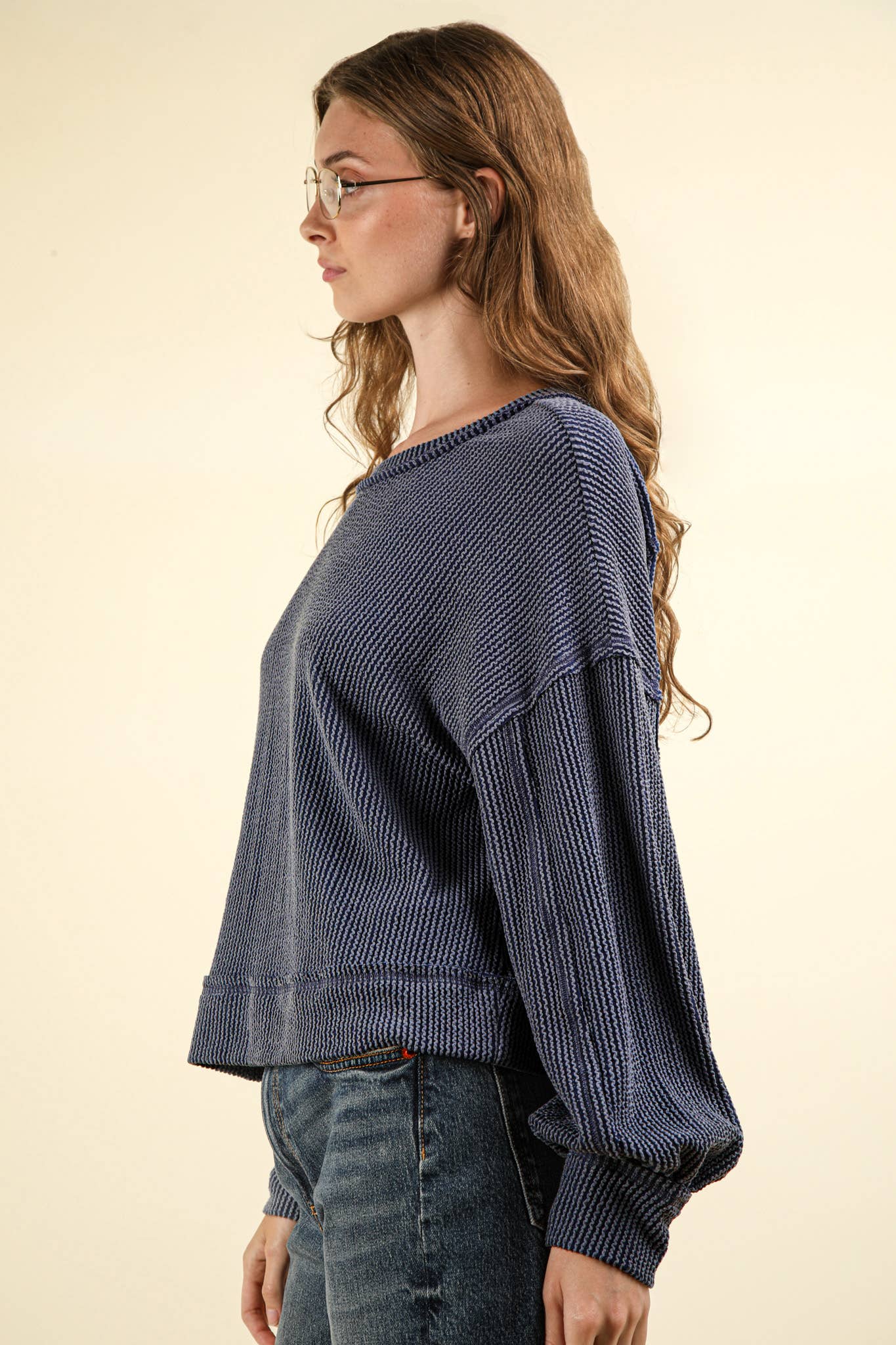 Anya Ribbed Top - Denim Blue
