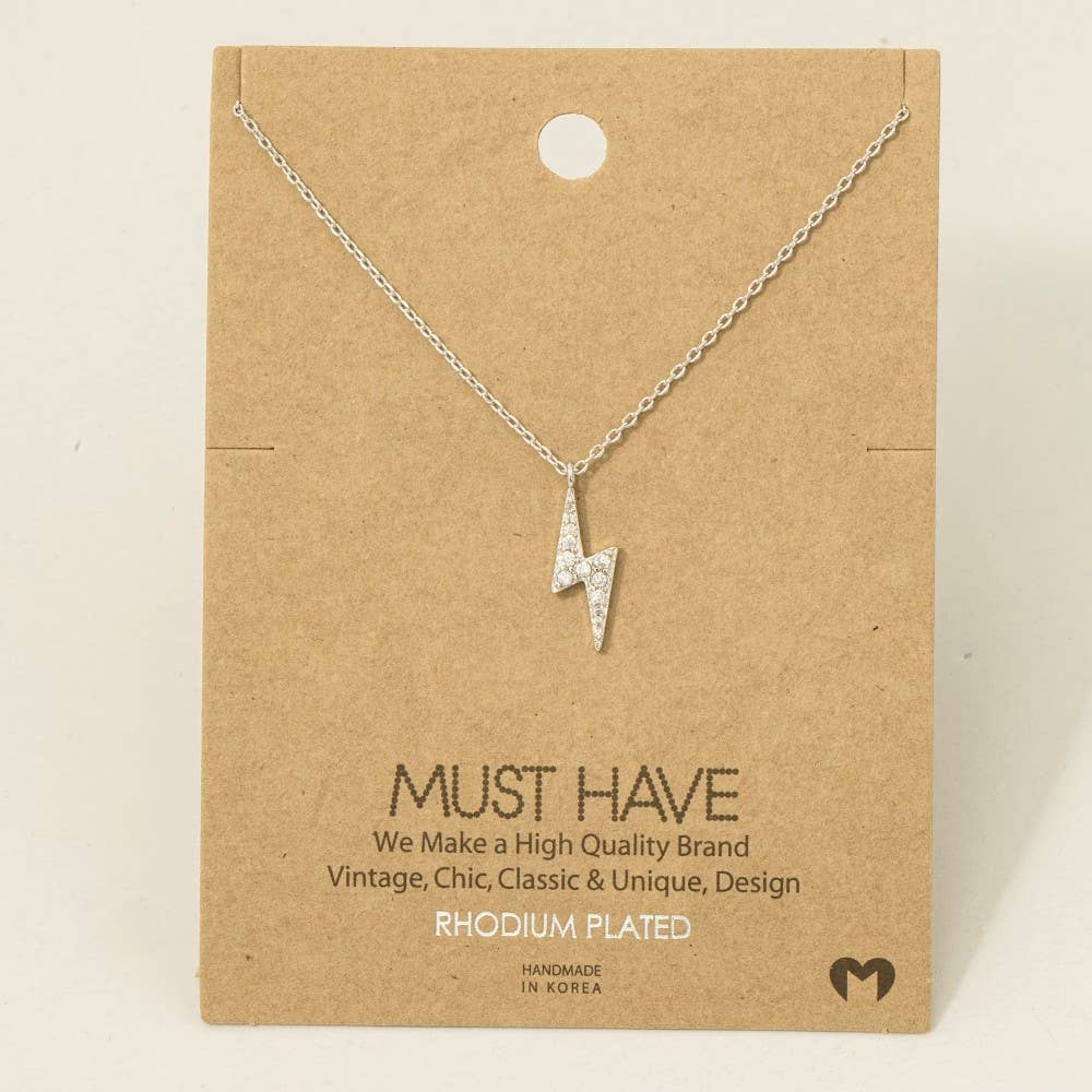 Gold Dipped Pave Lightning Bolt Pendant Necklace: G