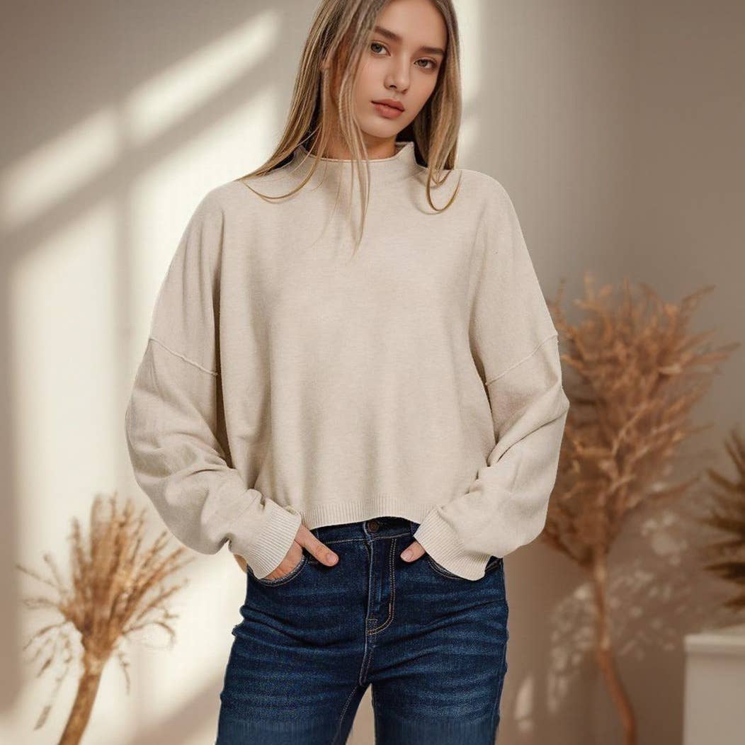 Meg Mock Neck Lightweight Sweater - Black