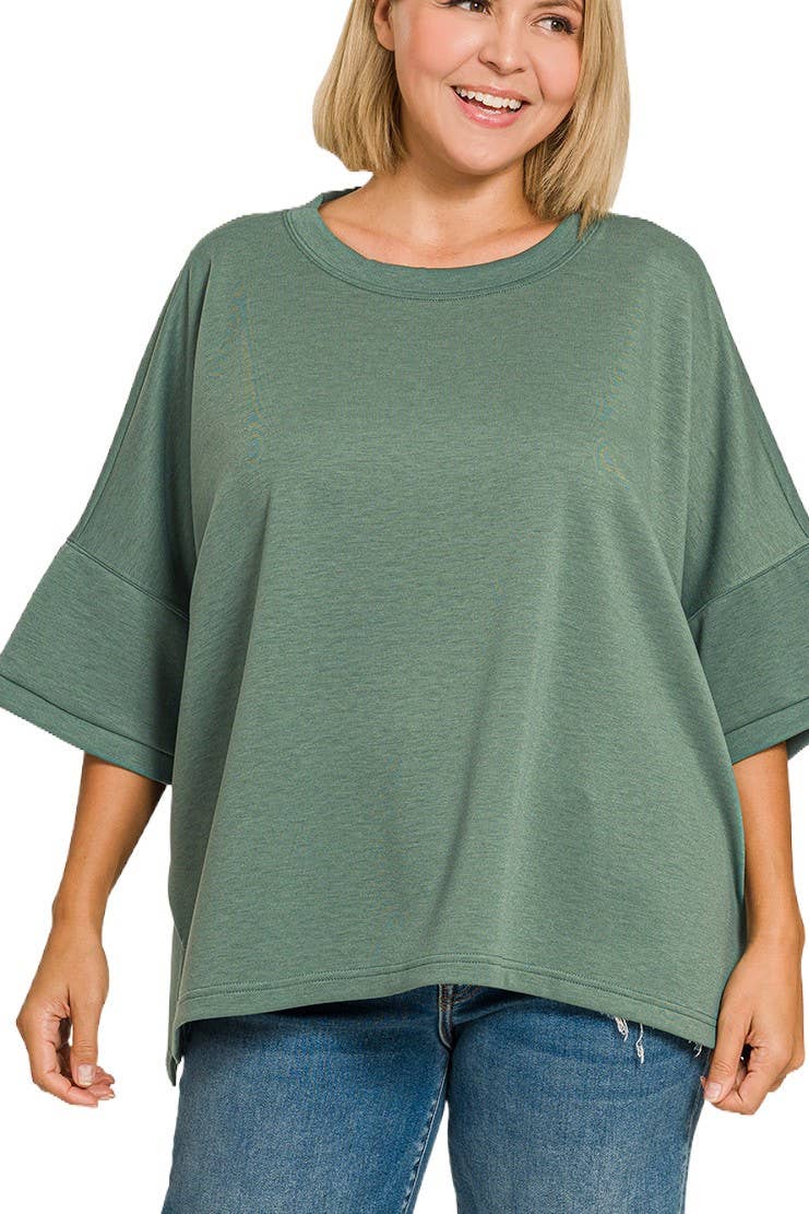 Plus Lyla Scuba Top With Side Slits - Ash Jade (1X/2X)