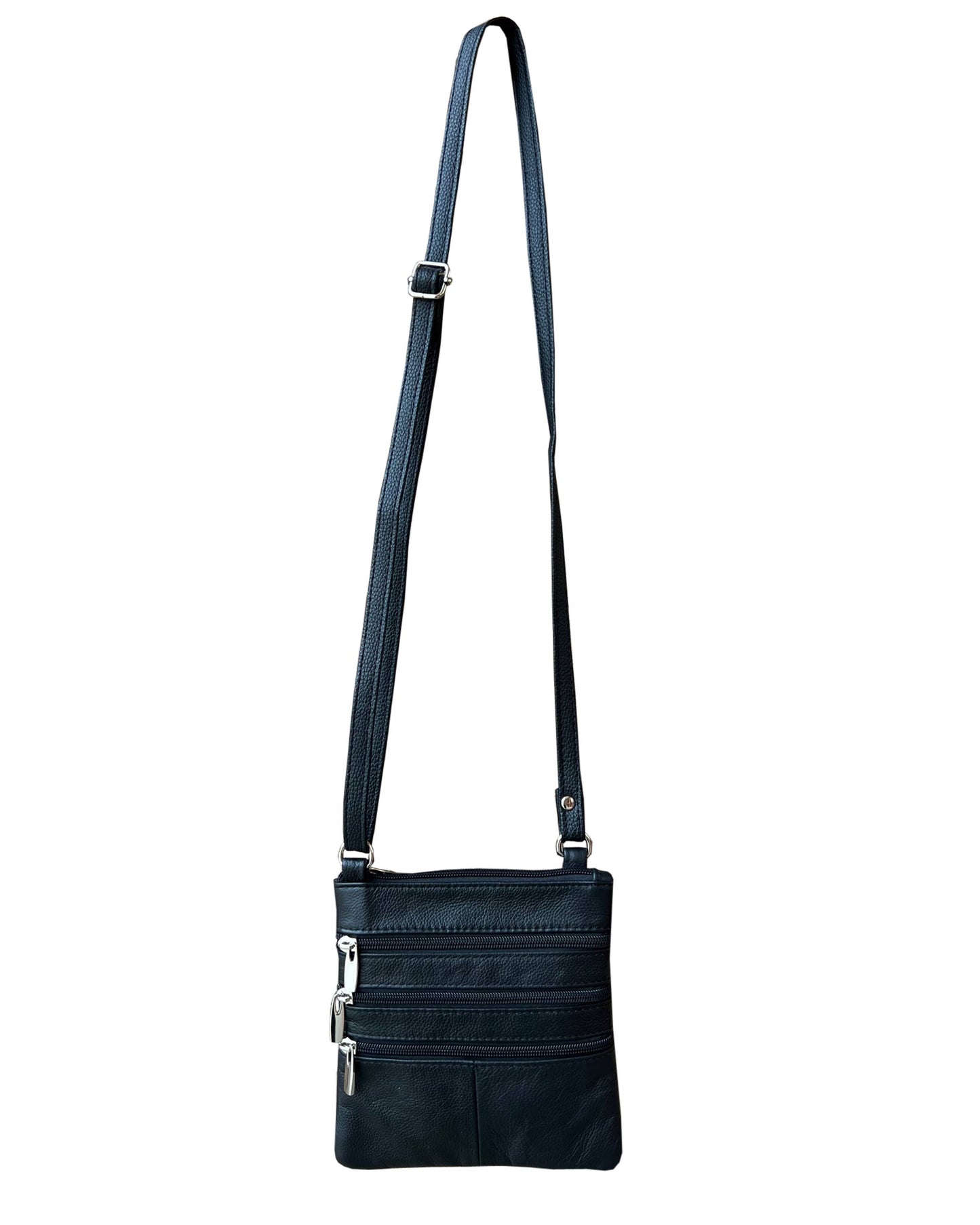 Multi Zipper Cowhide Leather Crossbody - Brown
