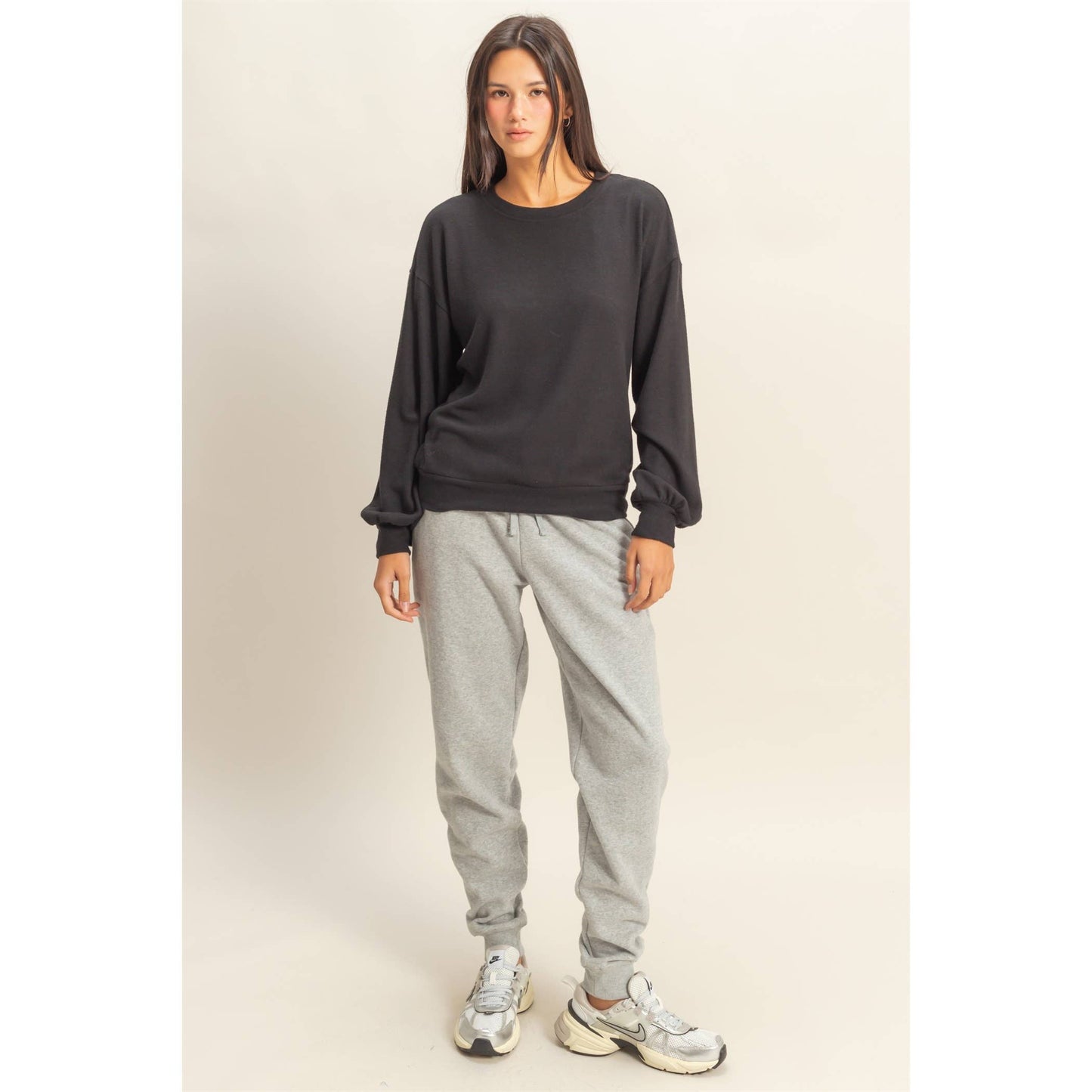 Sierra Soft Hacci Balloon Sleeve Pullover: Black