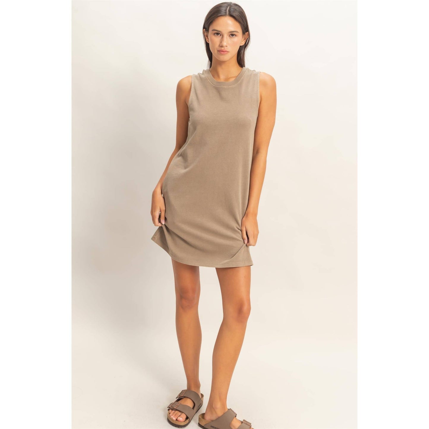 Liz Pigment Dyed Sleeveless Mini Dress - Mocha