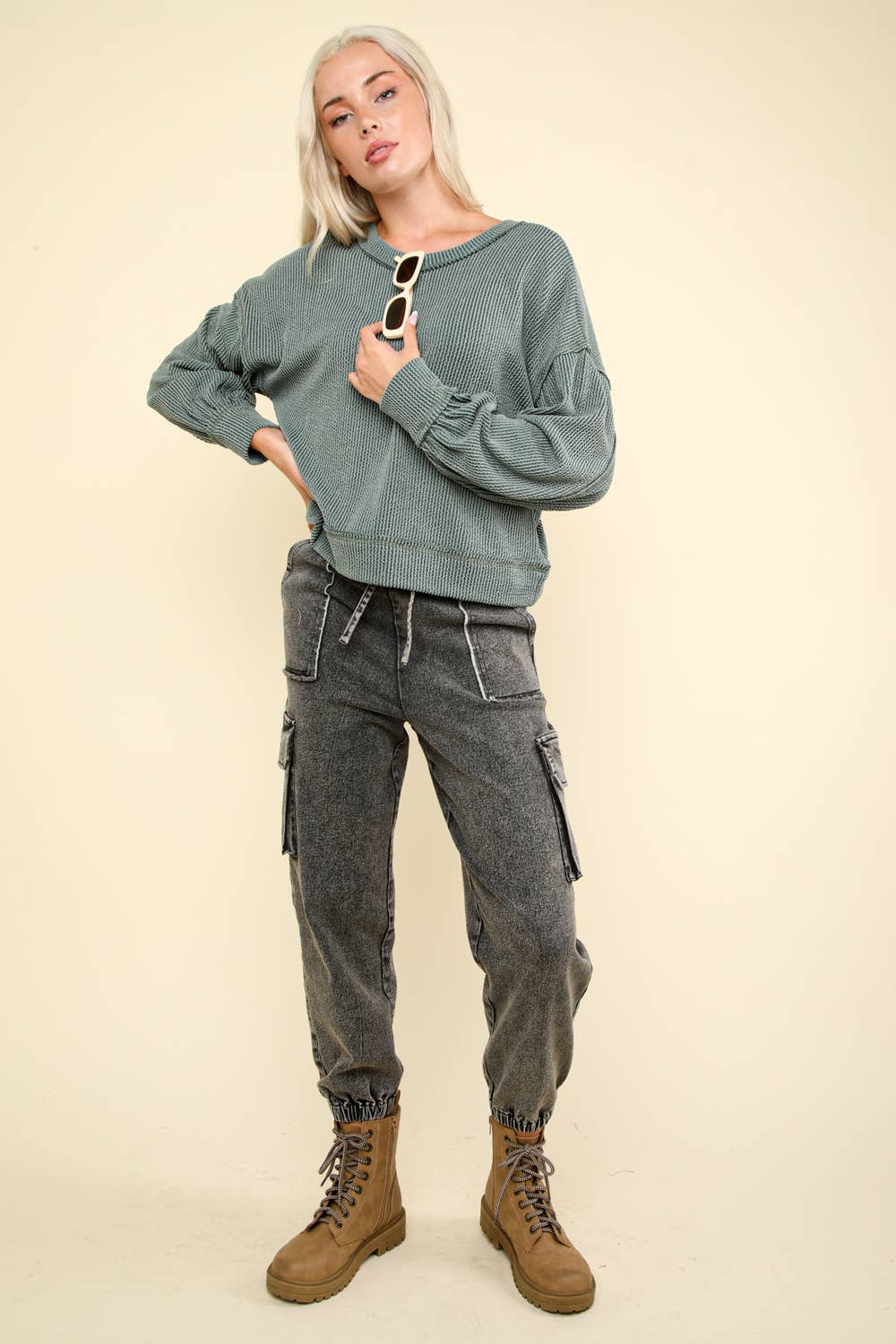 Anya Ribbed Top - Denim Blue
