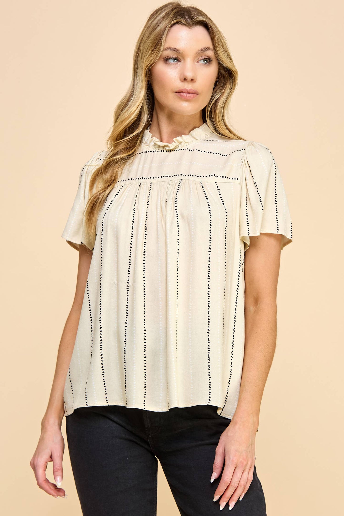 Sophia Flutter Sleeve Ruched Neck Top