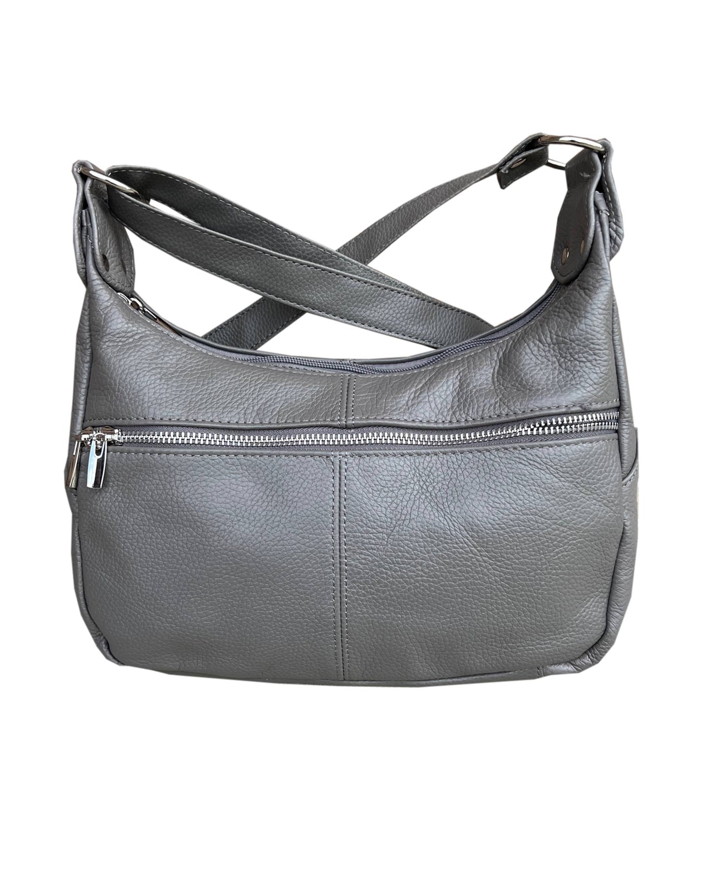 Cowhide Leather Crossbody Shoulder Bag: Gray
