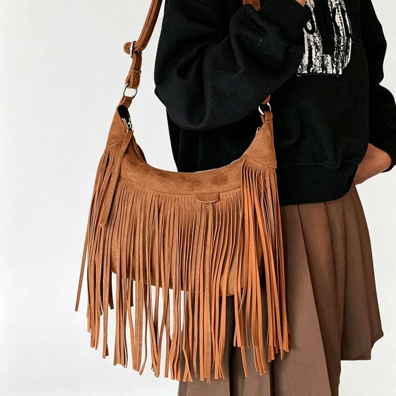 Everyday Fringe Crossbody Bag: Brown
