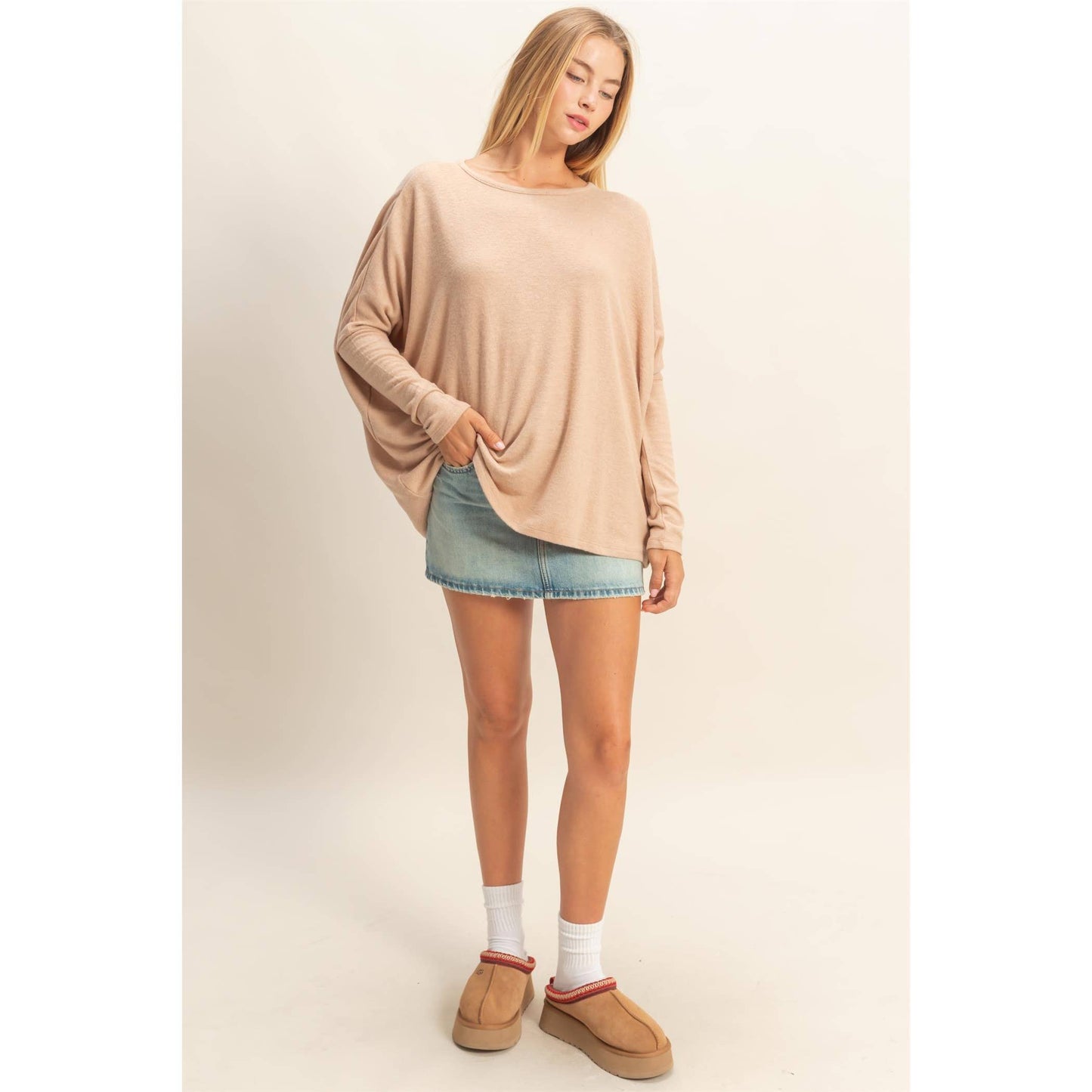 Riley Relaxed Fit Dolman Long Sleeve Top -Dark Taupe