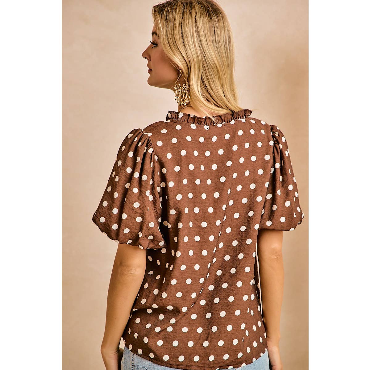 Jenna Polka Dot Woven Top - Dark Mocha