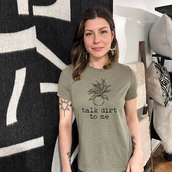 "Talk Dirt To Me" Plant Lover Tee - Heather Olive