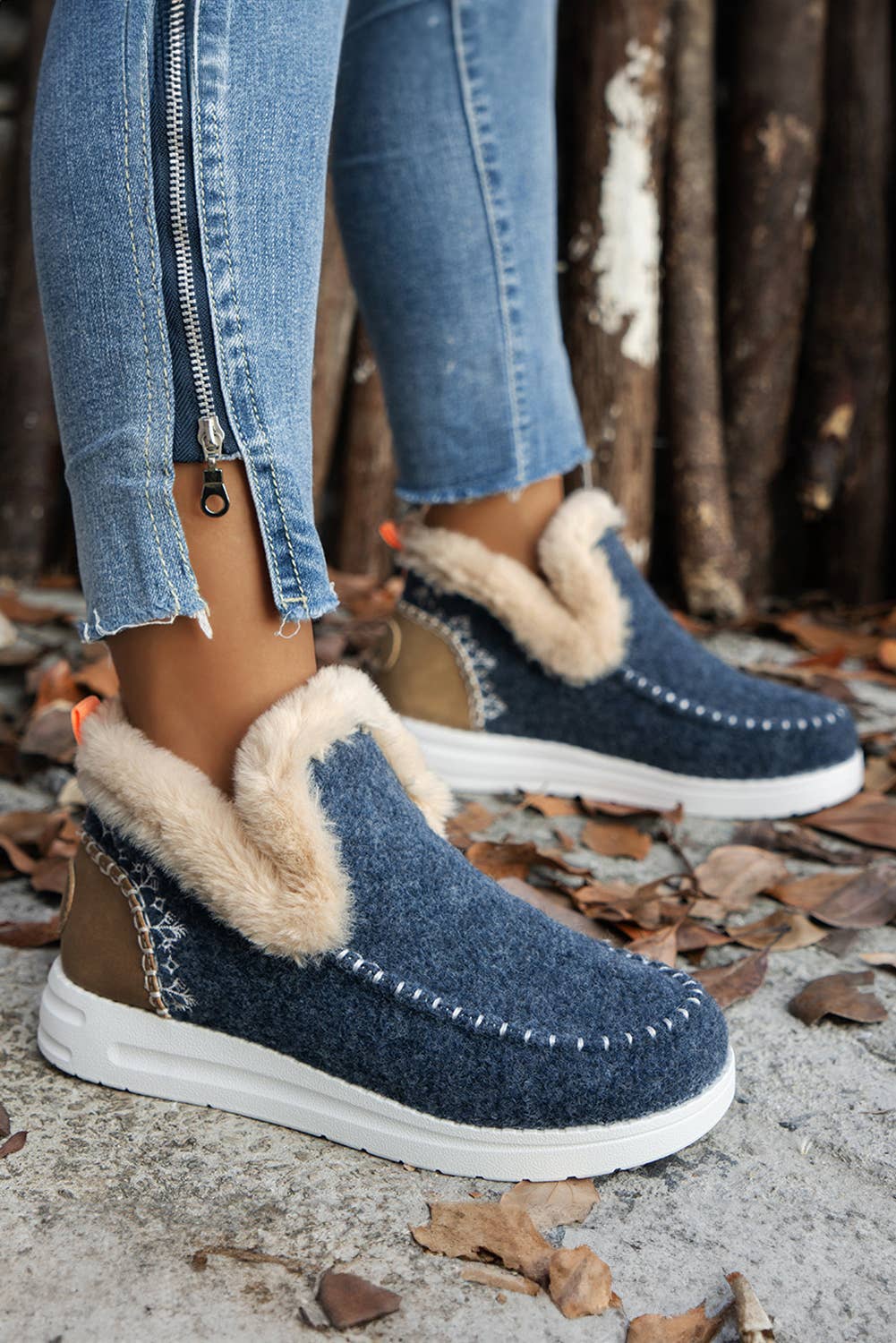 LDC Suede Stitching Patchwork Plush Lined Anklet Boots: Beige / (US 8.5)40