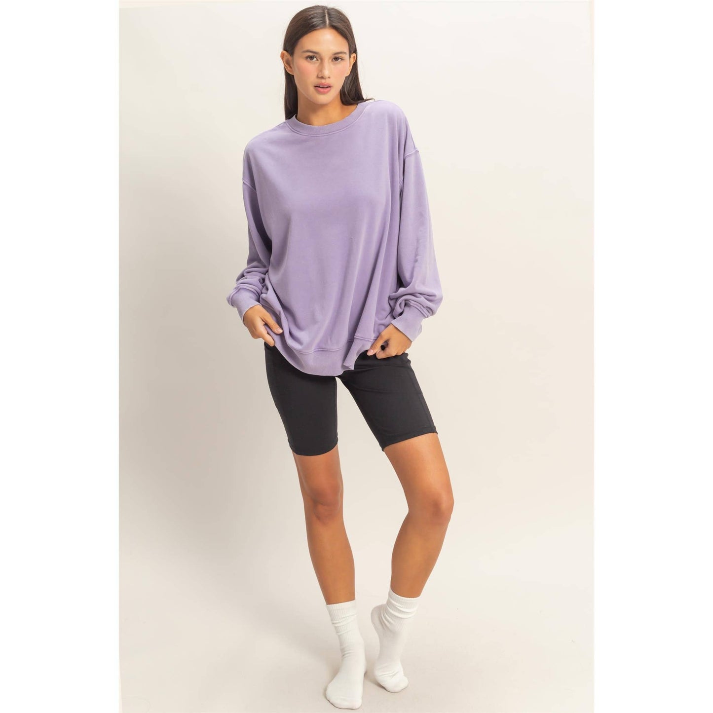 Mya Mineral Washed French Terry Pullover: Dusty Purple