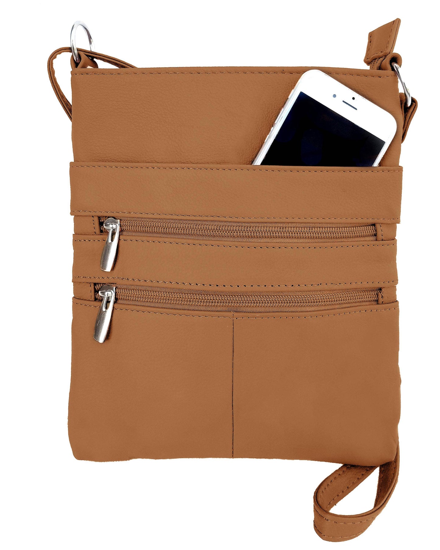 Genuine Cowhide Leather Crossbody Bag: Light Brown