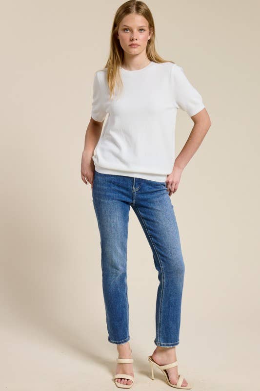 Jenna Short Sleeve Cashmere Blend Sweater - Heather Gray