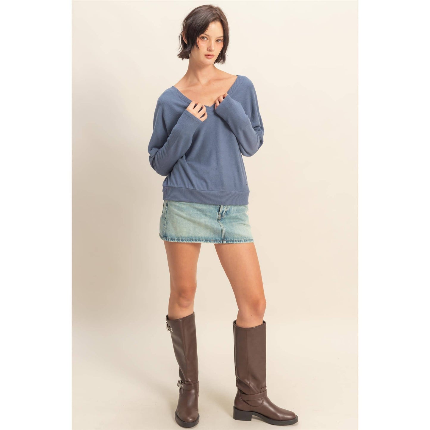 Valerie Vneck Lightweight Sweater: Dusty Navy