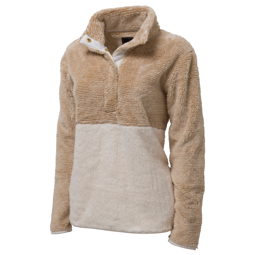 Teagan Fuzzy Fleece Pullover: Camel/Natural