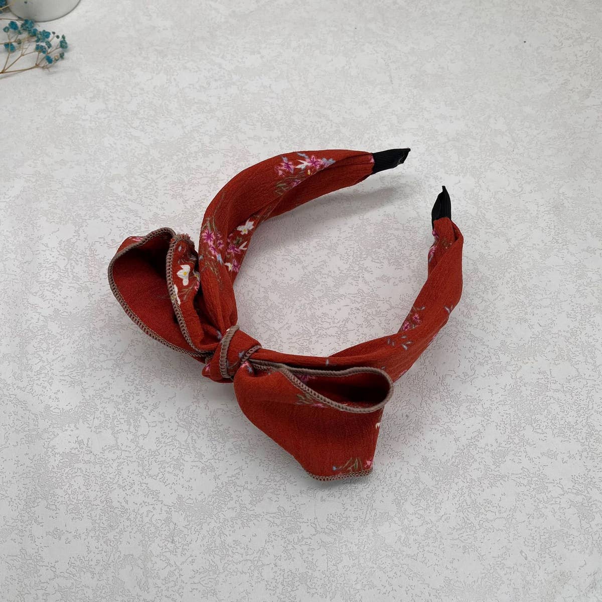 WIDE-BRIMMED FLORAL BOW HEADBAND_CWAHA2582: Red / (OS) 2