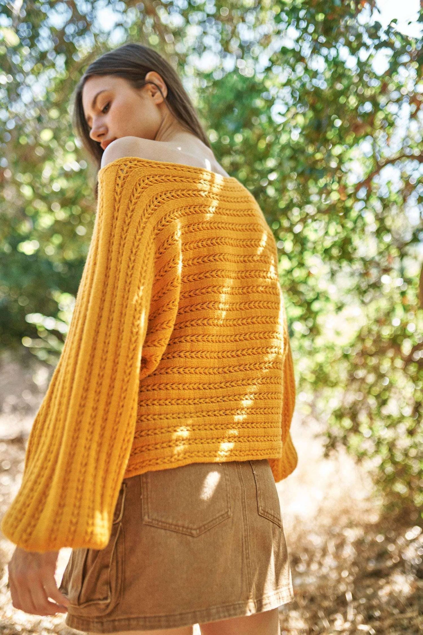 Lizzy On/Off Shoulder Sweater: Mustard