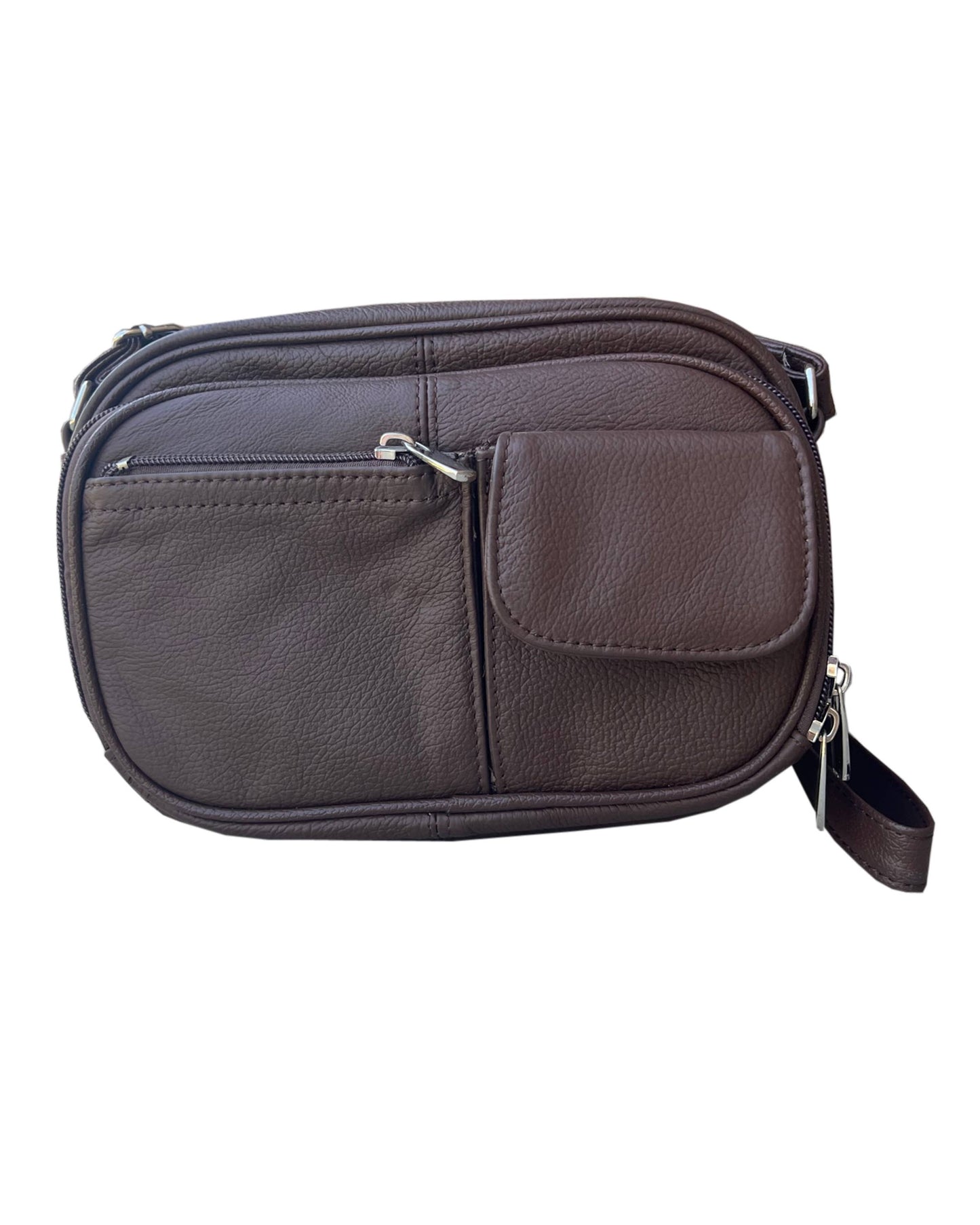 Genuine Leather Crossbody Front & Back Organizer : Brown