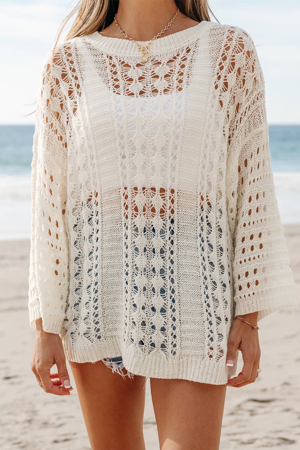 Alayna Hollow Out Knit Drop Shoulder Sweater