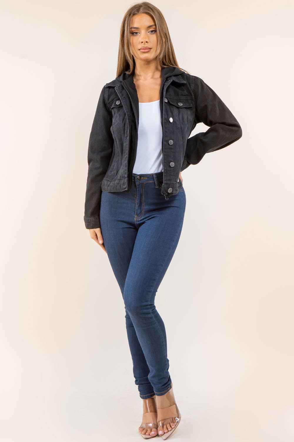 Danielle Hooded Black Denim Jacket