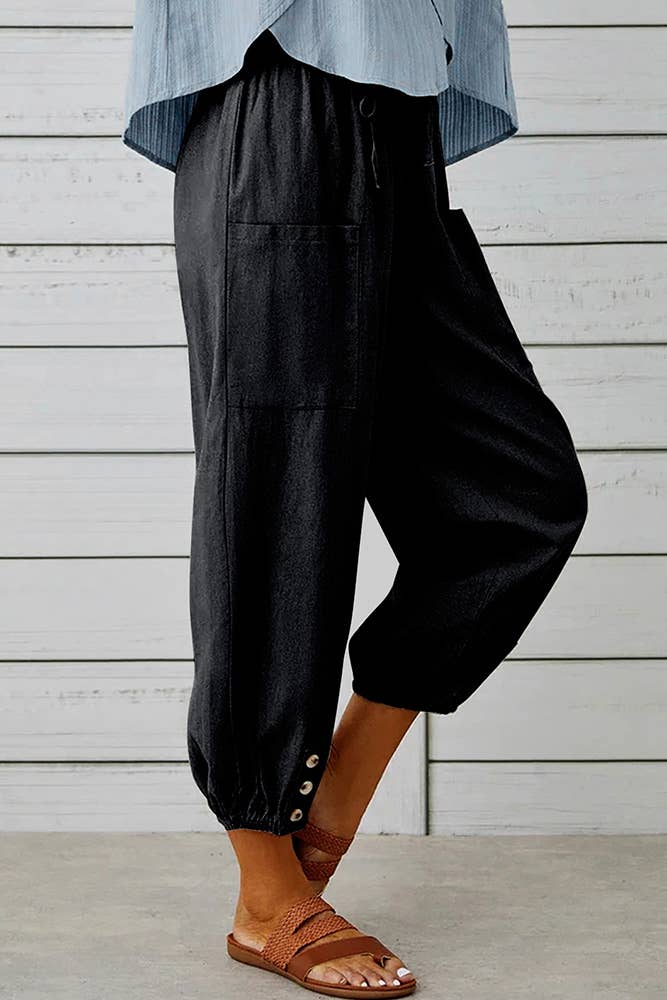 Harper Button Hem Jogger - Black
