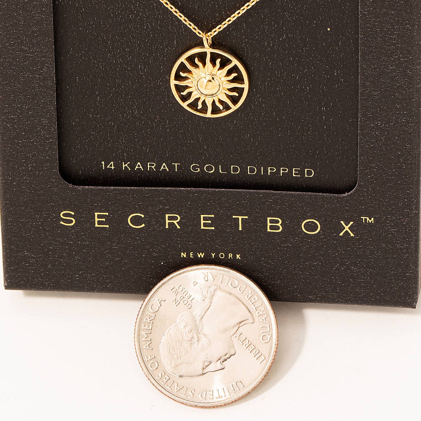 Secret Box Gold Dipped Circle Sun Pendant Necklace: GD