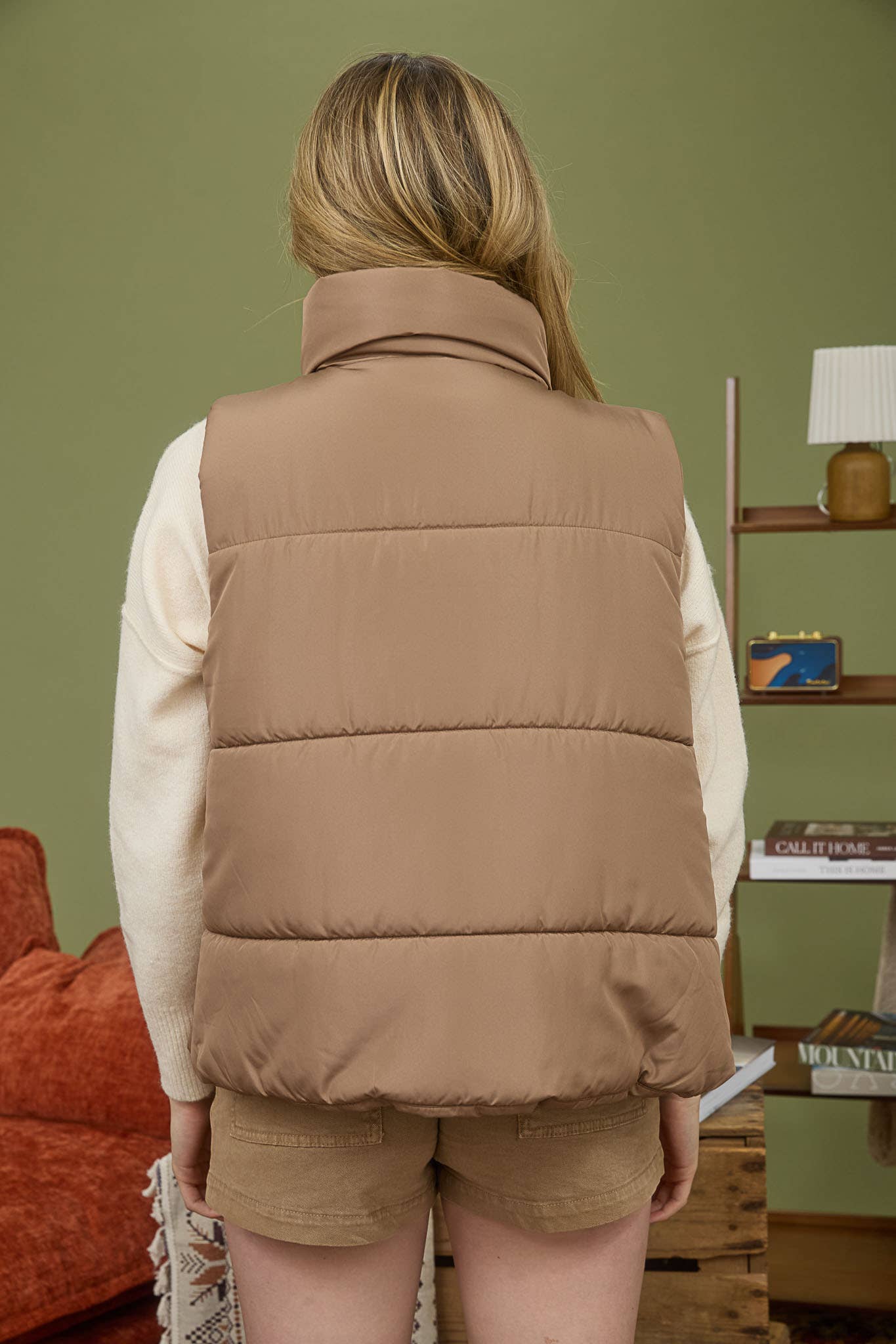 Evie Zip Up Puffer Vest - Light Cocoa