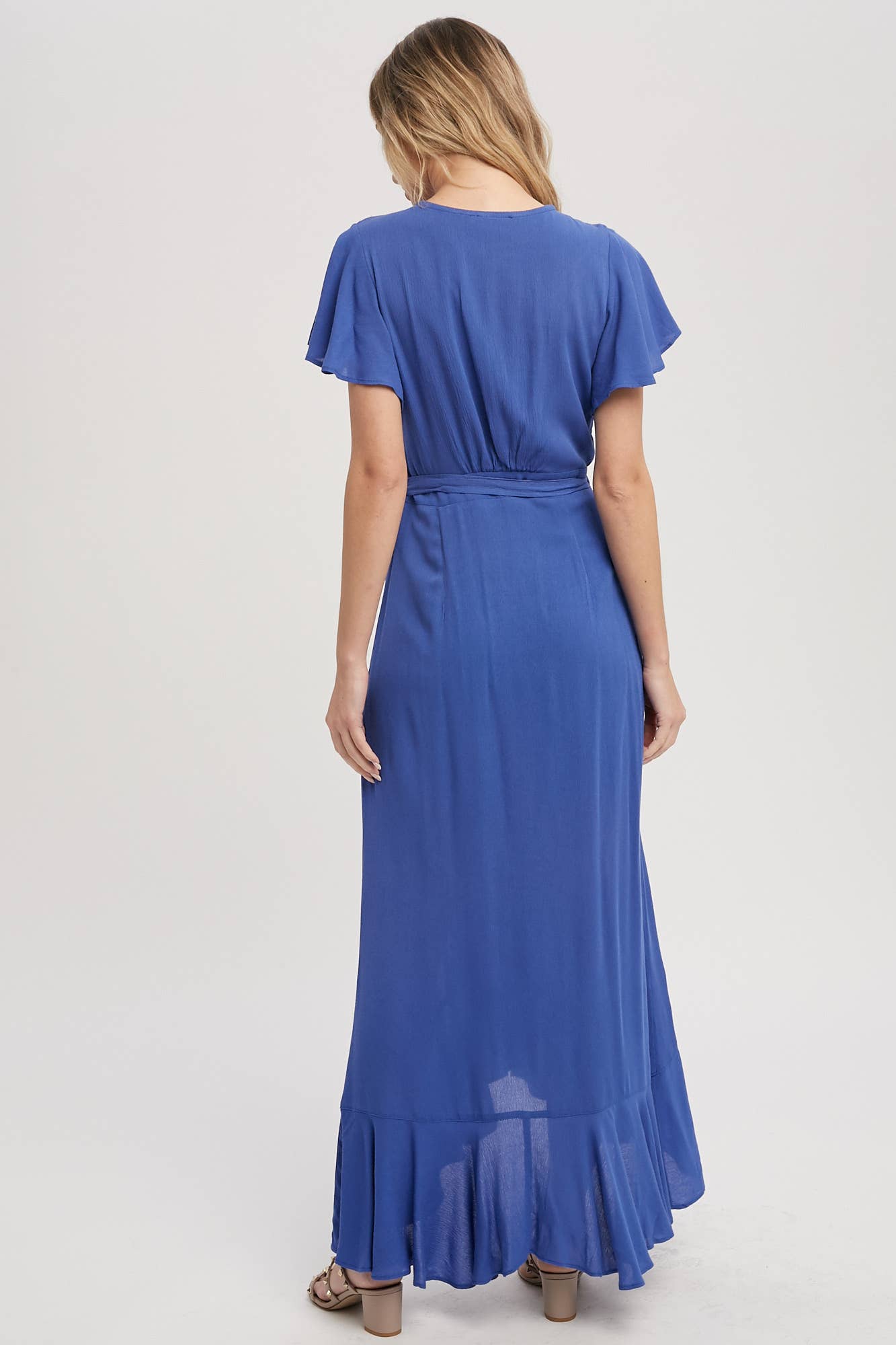 Ayla Ruffle Hem Wrap Dress - Blue