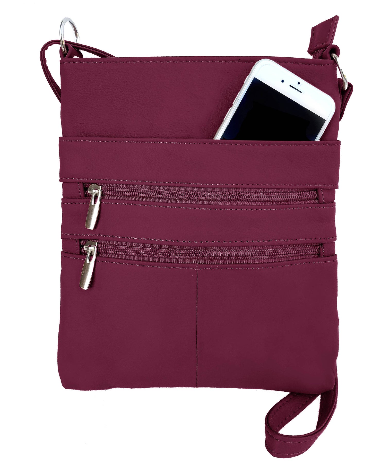 Genuine Cowhide Leather Crossbody/Shoulder Bag: Wine
