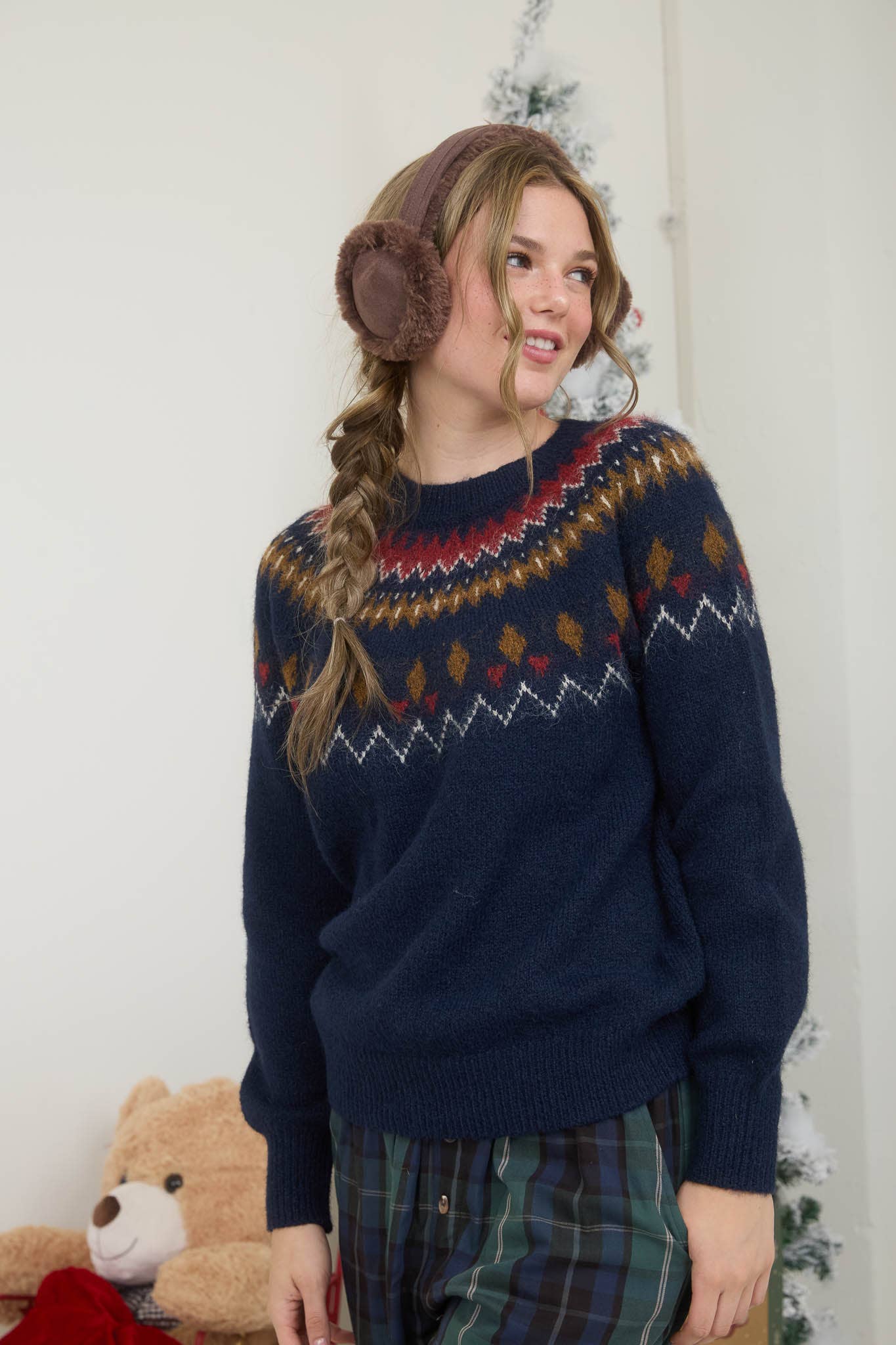 Francesca Fuzzy Faire Isle Knit Sweater
