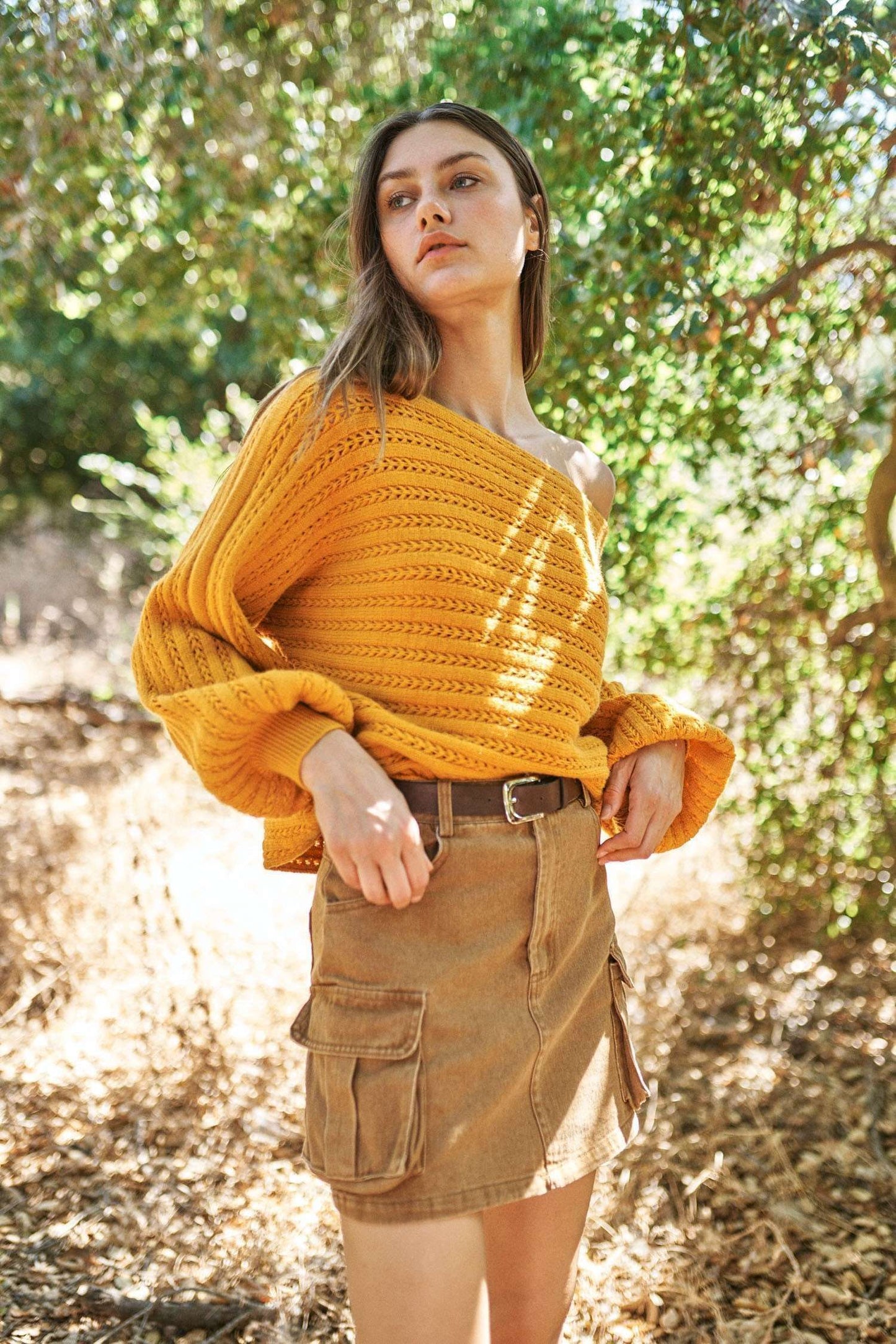 Lizzy On/Off Shoulder Sweater: Mustard