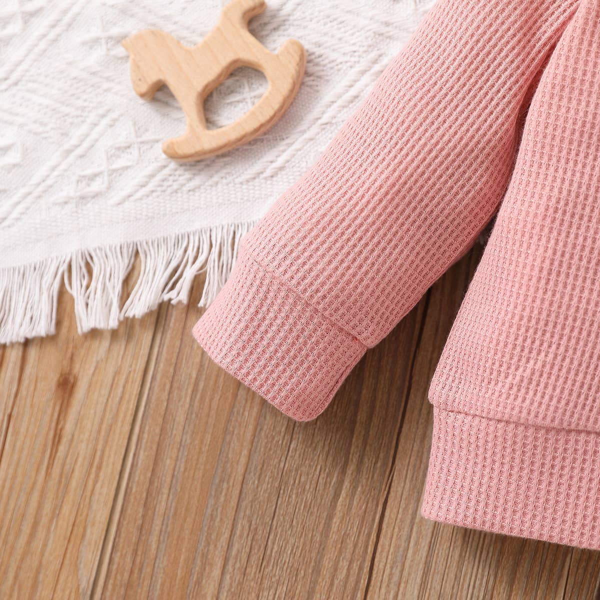 Baby BoyGirl Rainbow Pattern Waffle Long-sleeve Sweatshirt: Pink / 18-24 Months