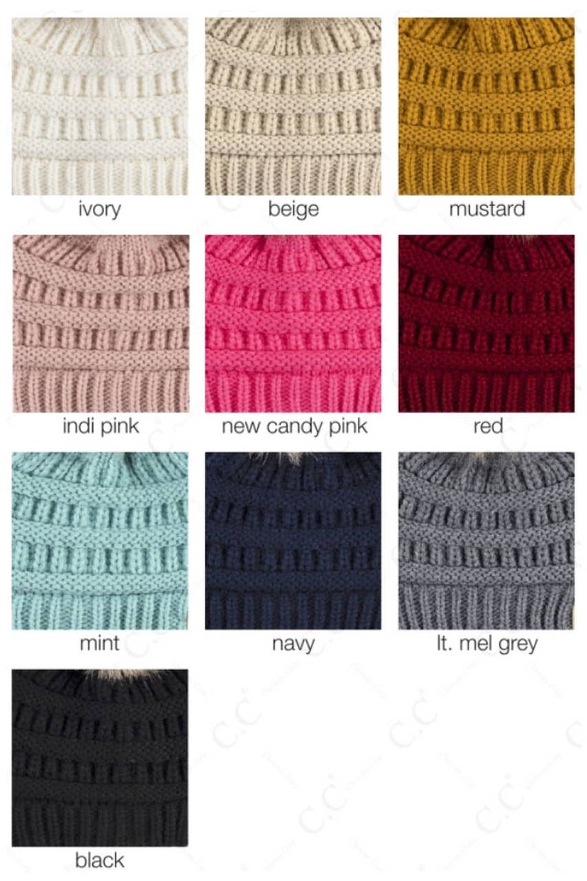 C.C Kids Solid Ribbed Beanie with Pom: Ivory