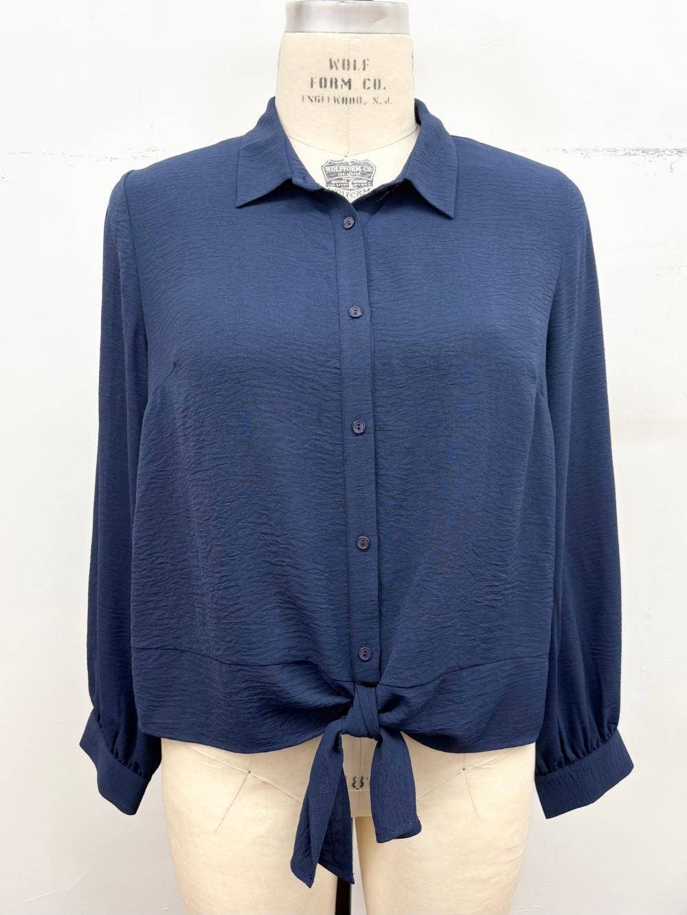 Plus Laura Airflow Tie-Front Top - Navy (1X/2X/3X)