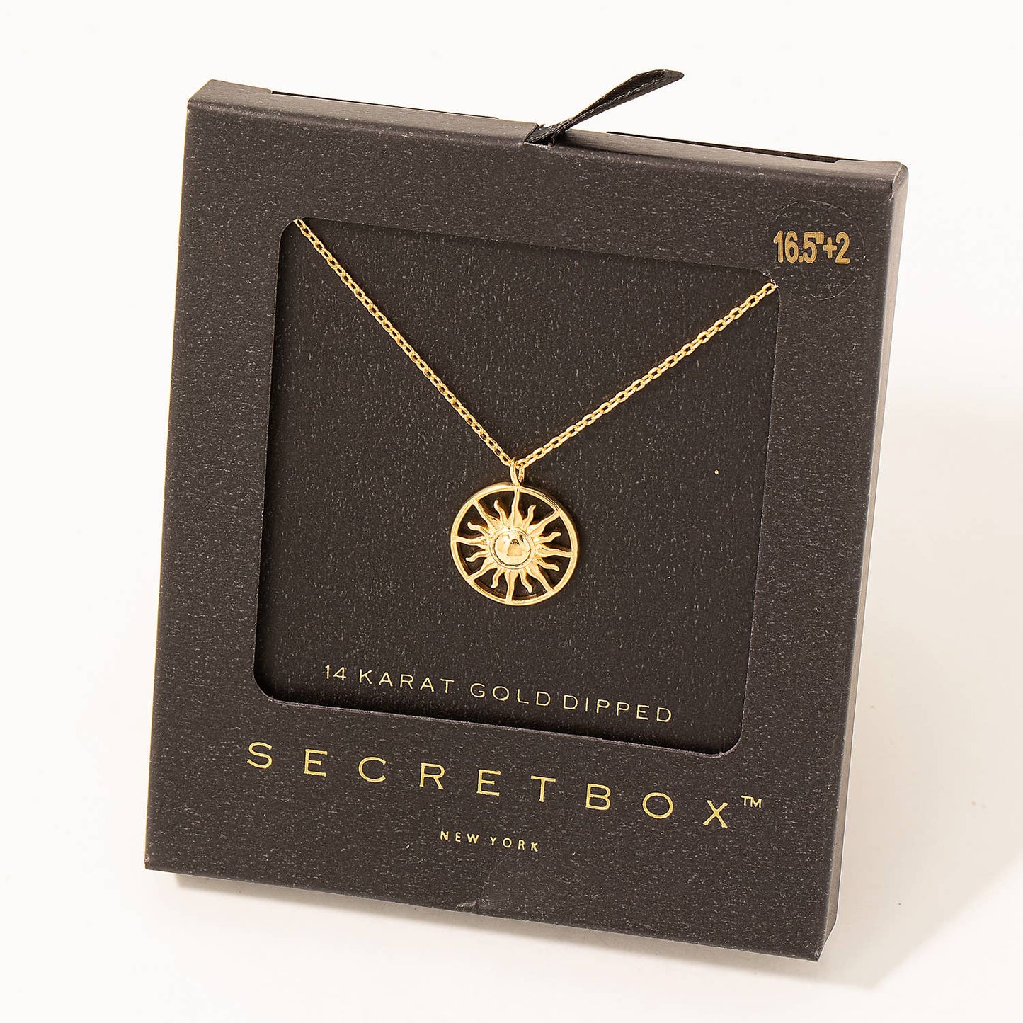 Secret Box Gold Dipped Circle Sun Pendant Necklace: GD