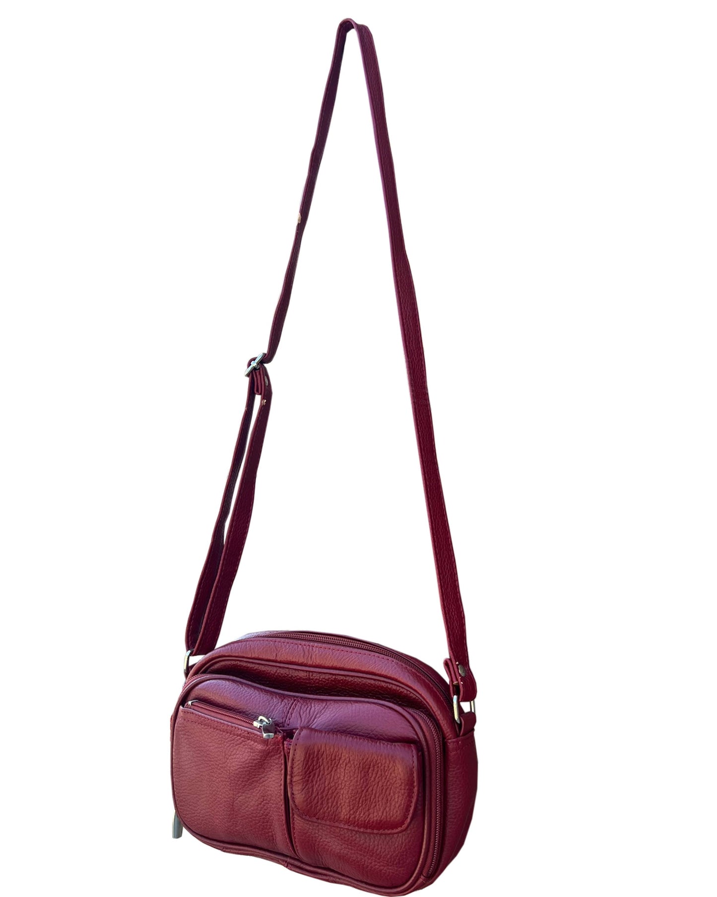 Genuine Leather Crossbody Front & Back Organizer : Brown