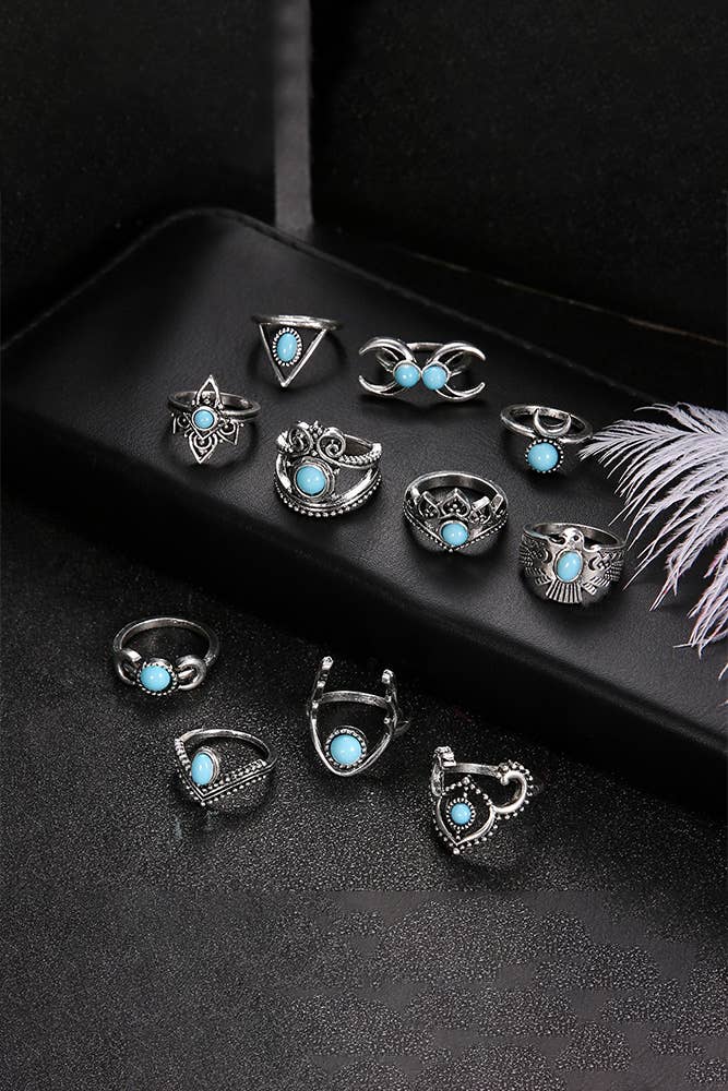 Turquoise Alloy Rings Set ZK234: 01 / One Size