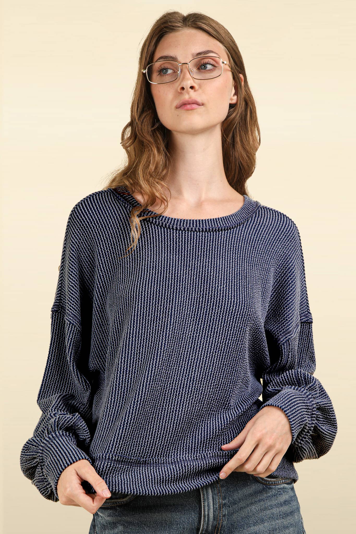 Anya Ribbed Top - Denim Blue