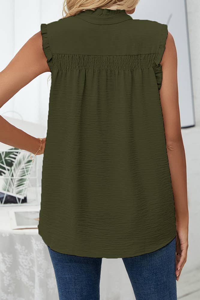 Charlee Frill Tank - Army Green