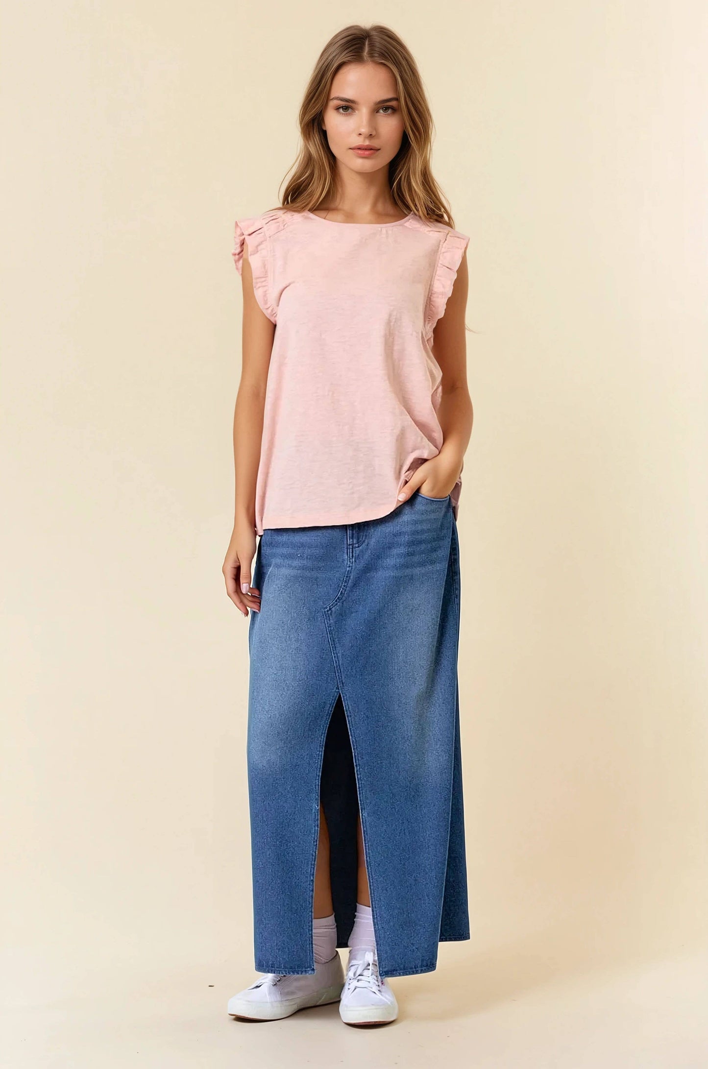 Addi Ruffle Sleeve Top - Blush