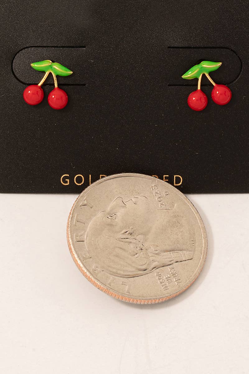 Gold Dipped Mini Cherry Stud Earrings: GOLD