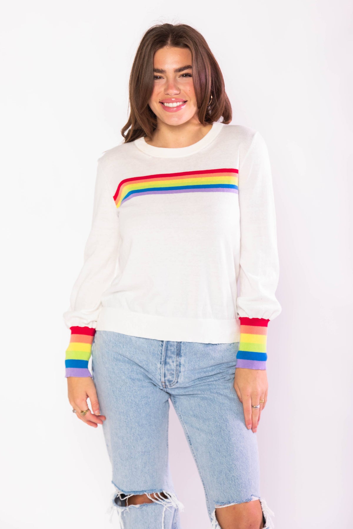 Izzy Puff Sleeve Rainbow Sweater