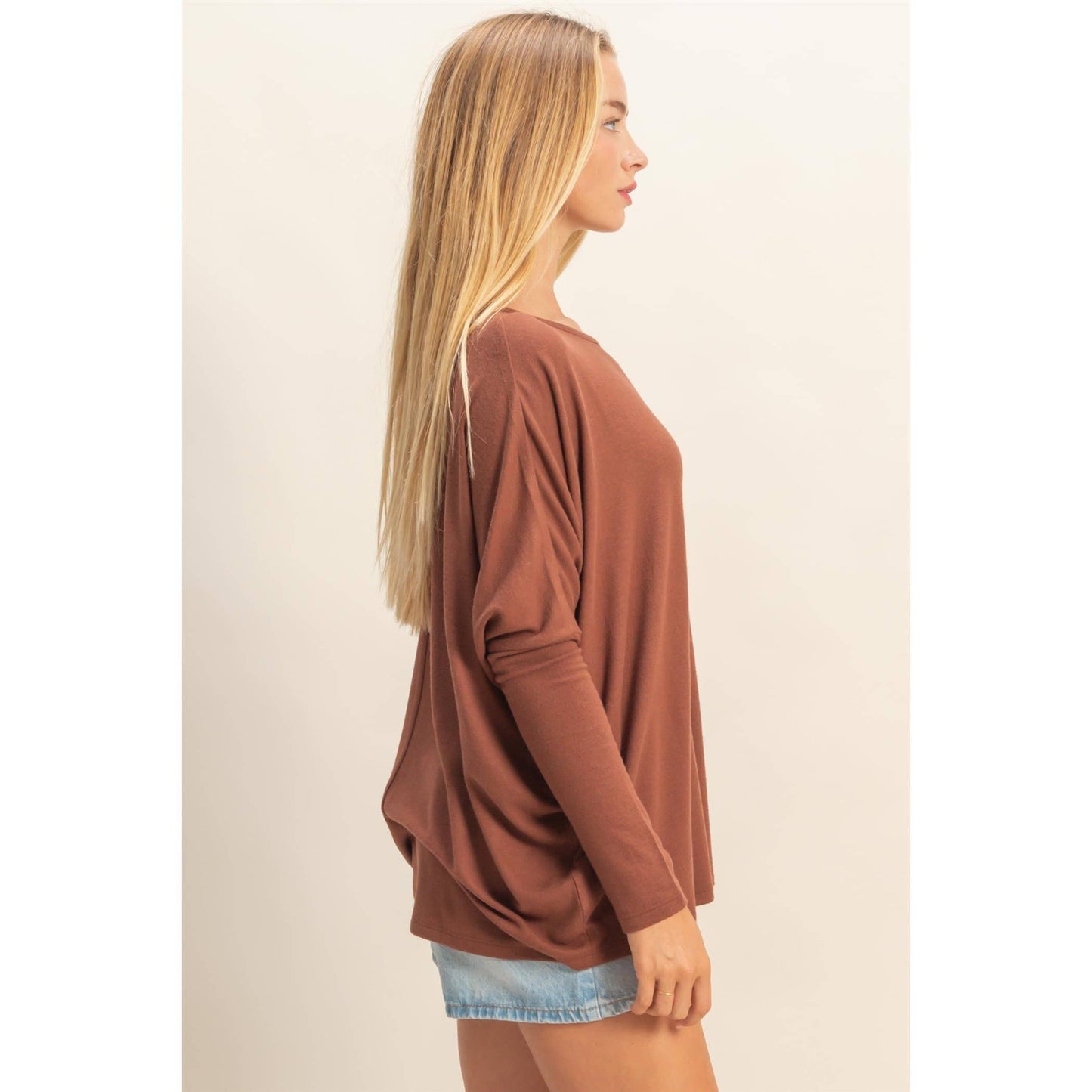 Riley Relaxed Fit Dolman Long Sleeve Top - Chestnut