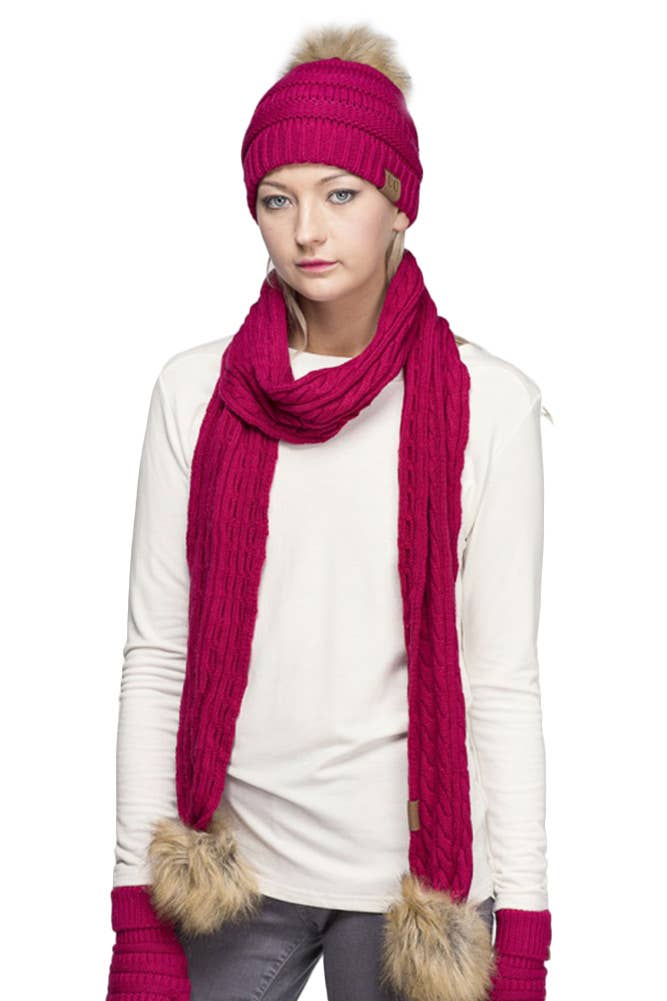 C.C Solid Ribbed Knit Beanie With Pom: Beige