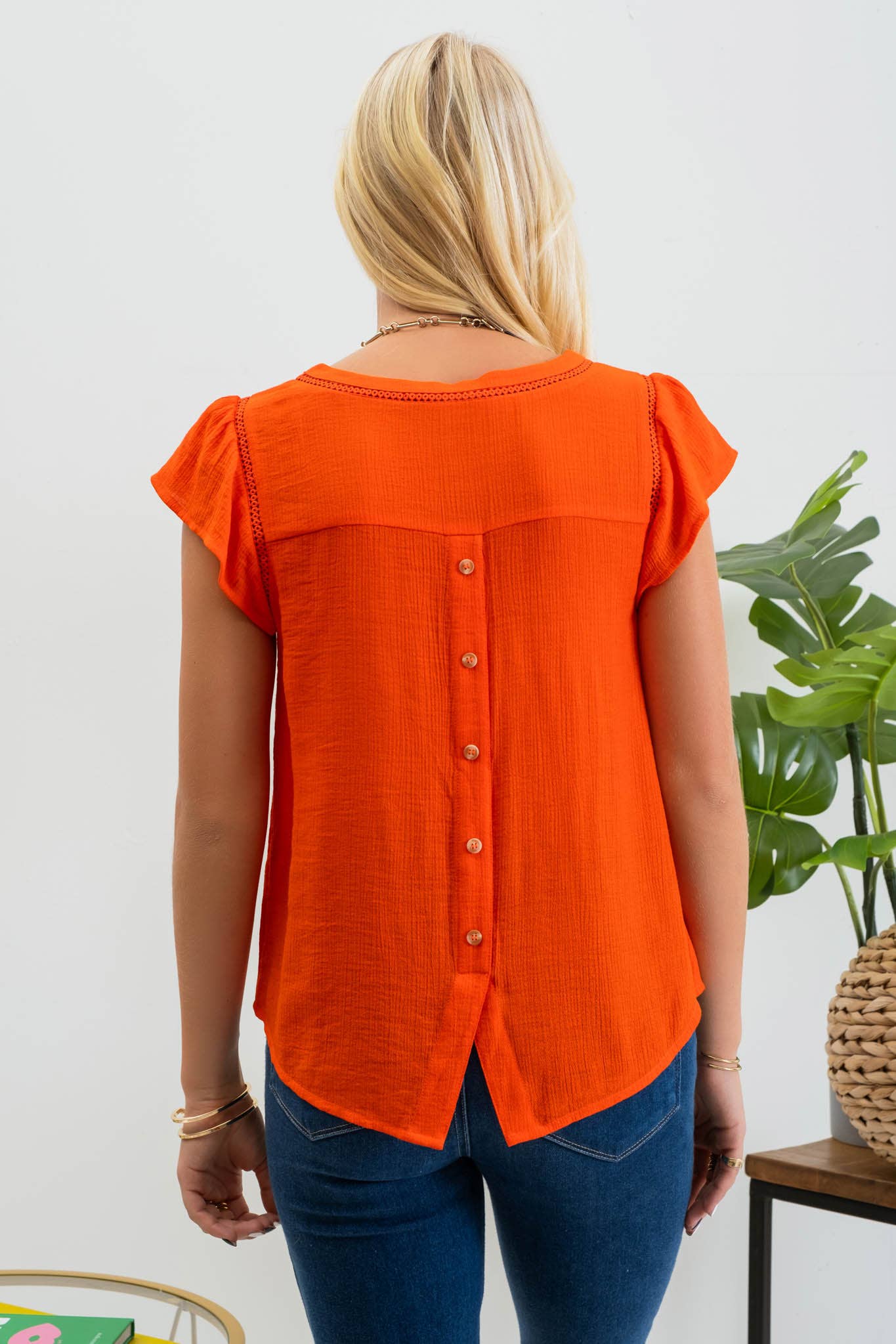 Ella Tulip Sleeve Top - Tomato Red