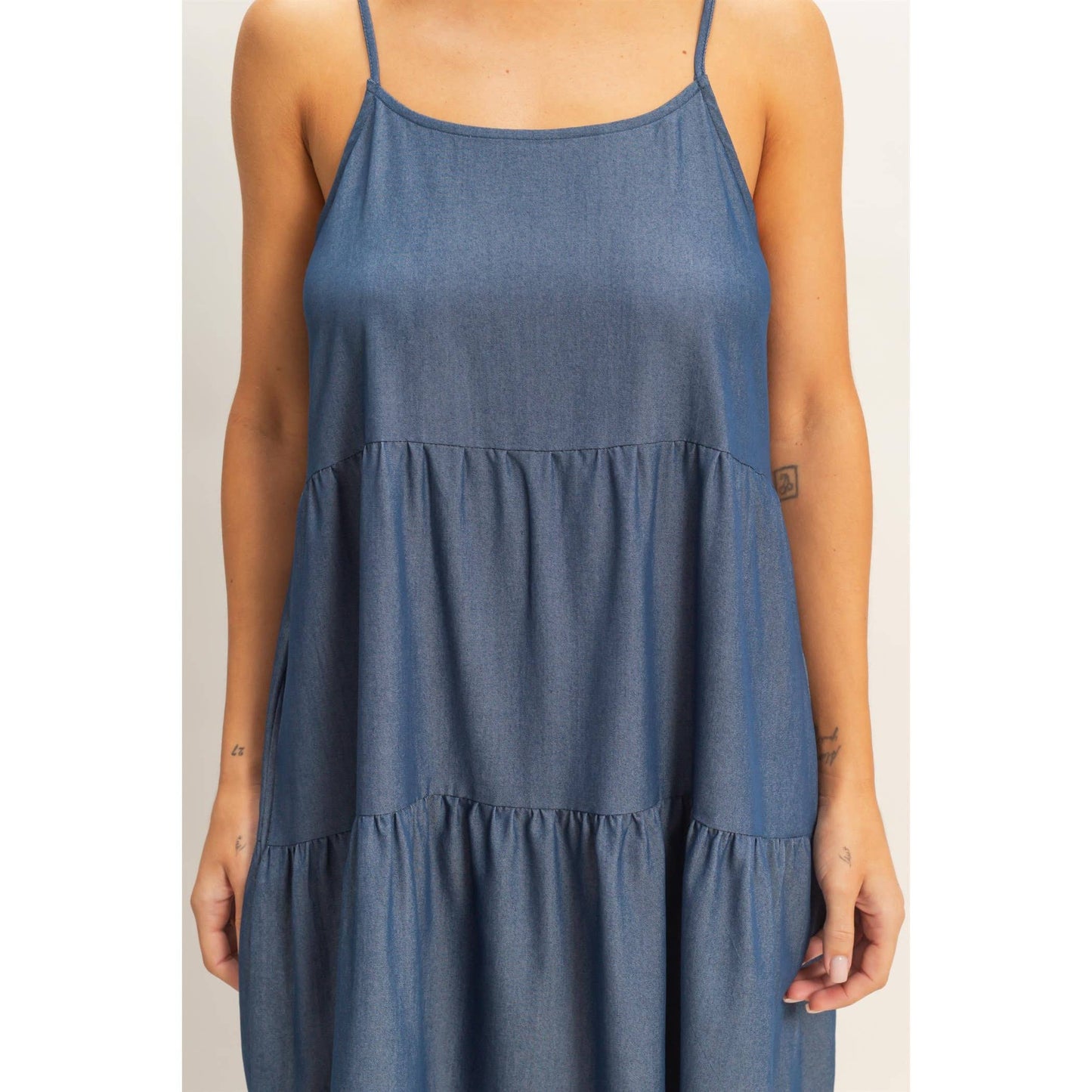 Laynie Tiered Spaghetti Strap Dress - Medium Wash Denim