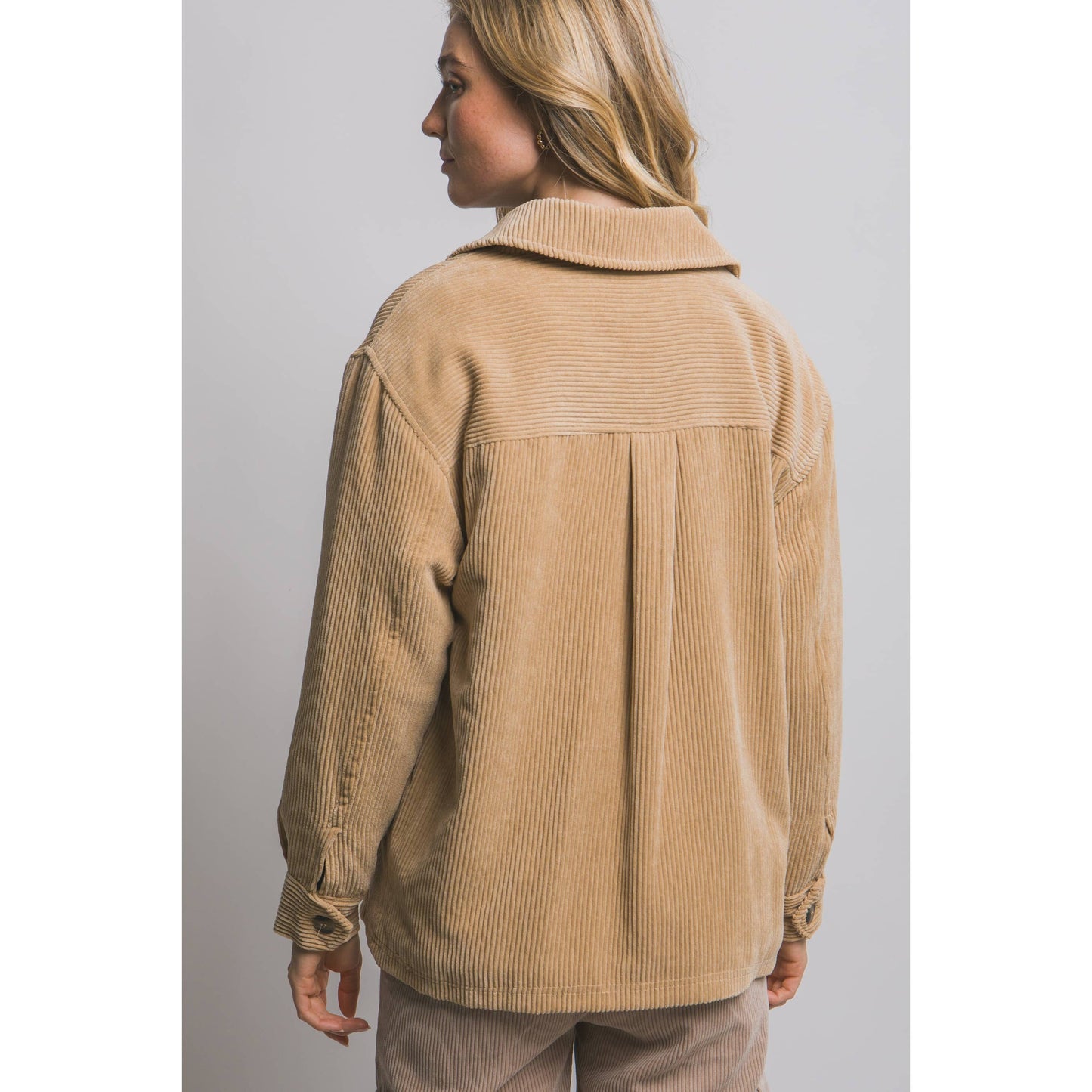 Carly Corduroy Button Up Sherpa Jacket : Beige