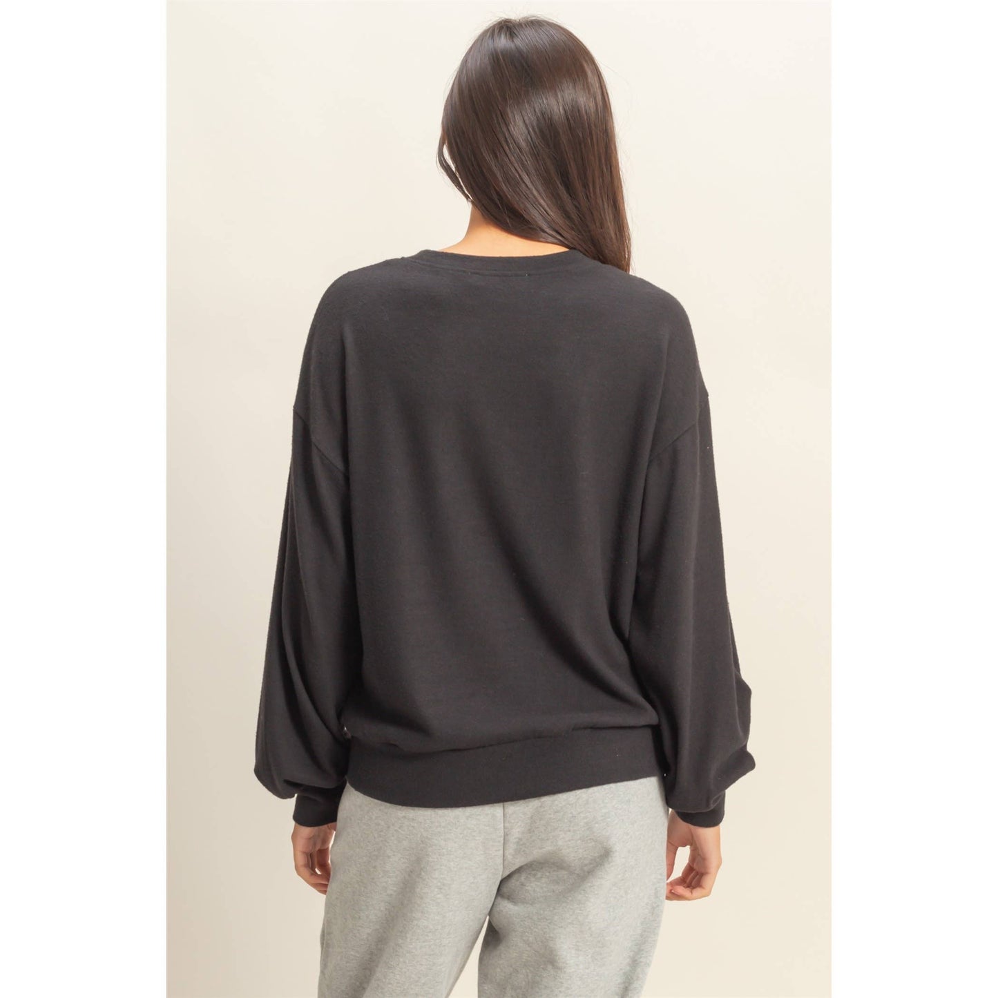 Sierra Soft Hacci Balloon Sleeve Pullover: Black